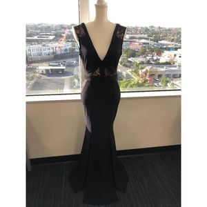 Dark Blue Fishtail Maxi Dress w/ Thigh High Split